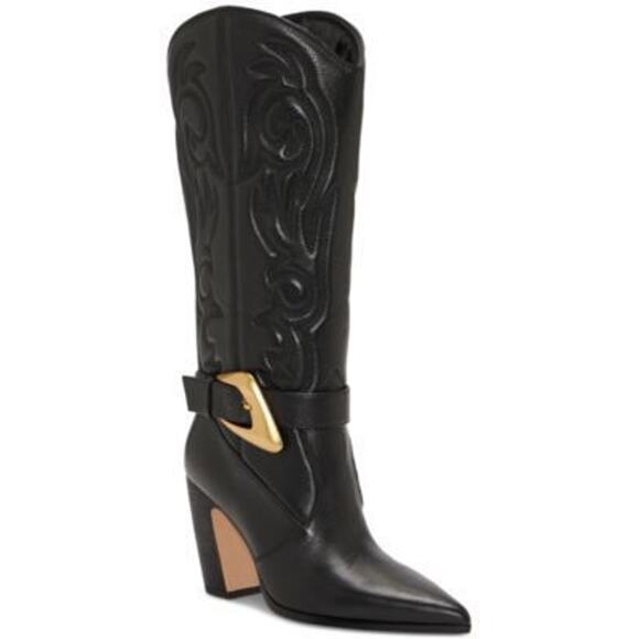 Vince Camuto Women's Biancaa Wide-Calf Buck Black Leather 12M - Picture 2 of 6